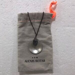 Alexis Bittar Pewter Tone White Lucite Black Back Pendant Necklace